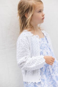 Kız Çocuk Beyaz Ajurlu Triko Hırka