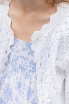 Kız Çocuk Beyaz Ajurlu Triko Hırka