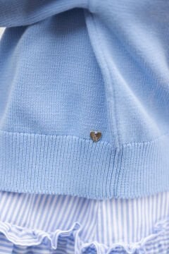 Kız Çocuk Gök Mavi Çiçek Aplikeli Hırka