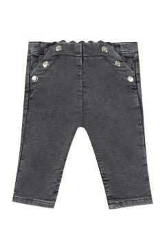 Kız Bebek Düğme Baskılı Jean Pantalon