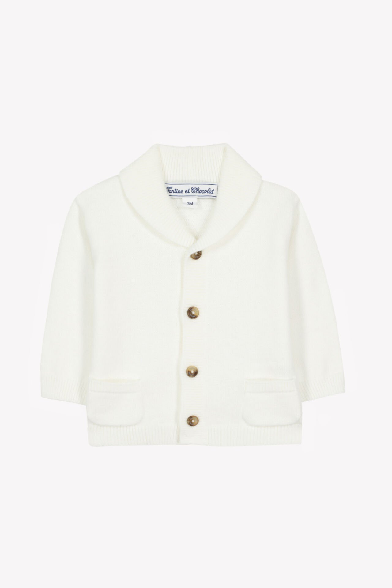 Erkek Bebek Ekru Cepli Pamuklu Hırka