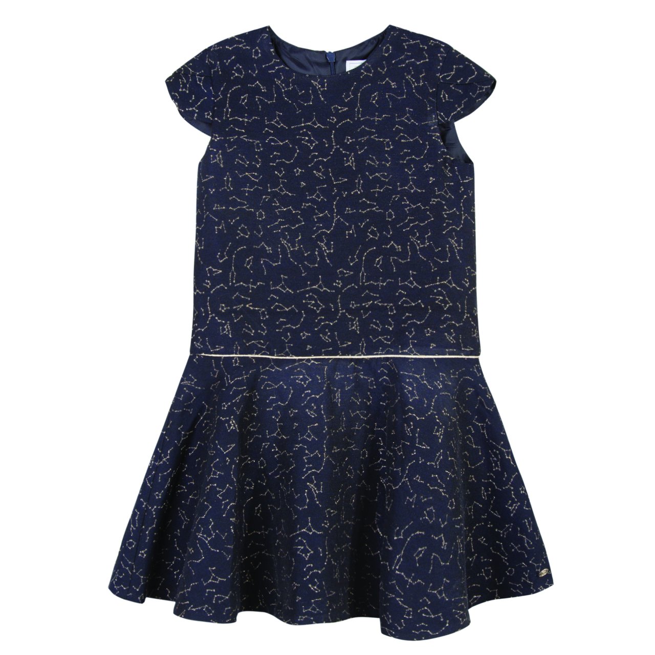 Kız Çocuk Kısa Kollu Yuvarlak Yaka Jakar Elbise