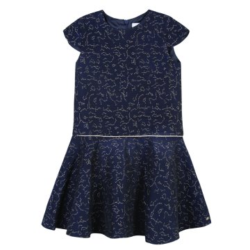 Kız Çocuk Kısa Kollu Yuvarlak Yaka Jakar Elbise