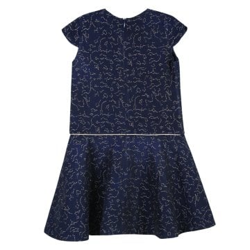 Kız Çocuk Kısa Kollu Yuvarlak Yaka Jakar Elbise