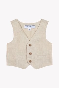 Erkek Bebek Bej Keten Yelek