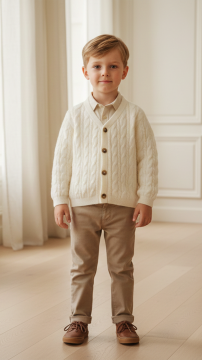 Erkek Bebek Saç Örgülü Kaşmir Hırka