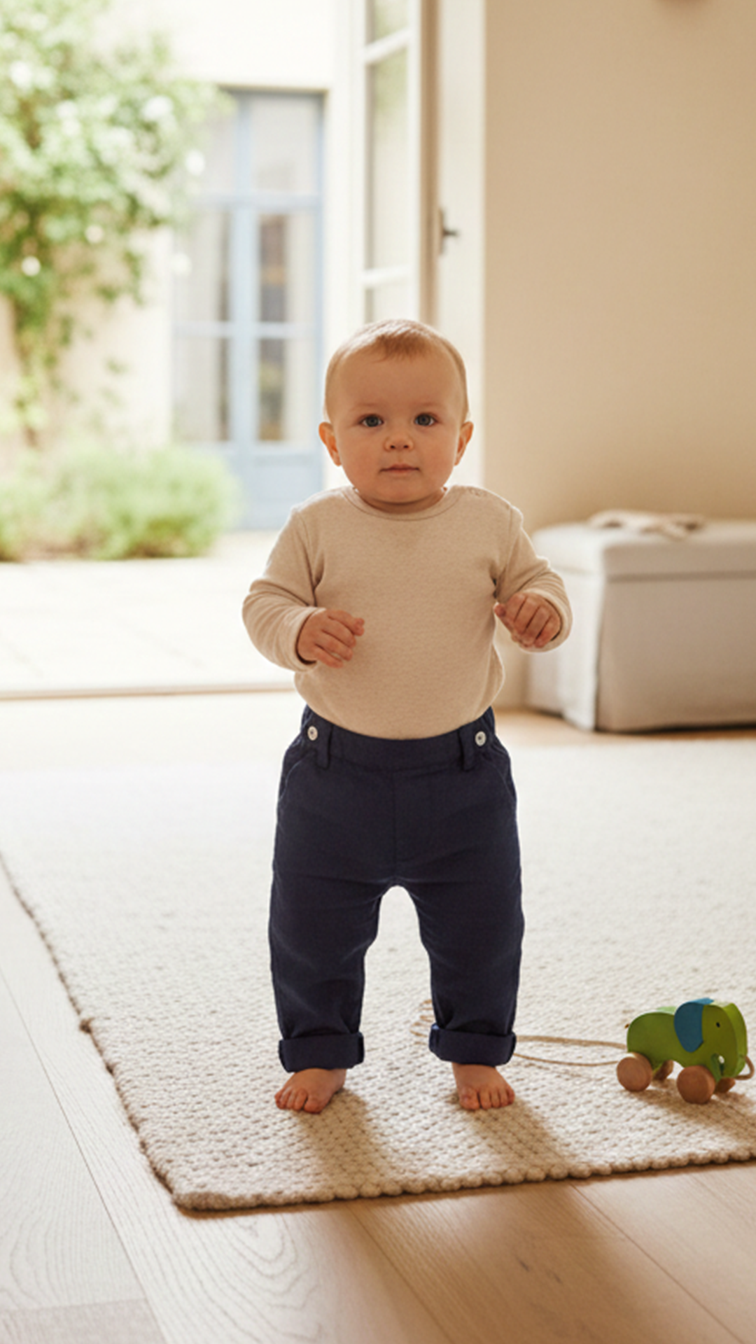 Erkek Bebek Marine Keten Pantalon