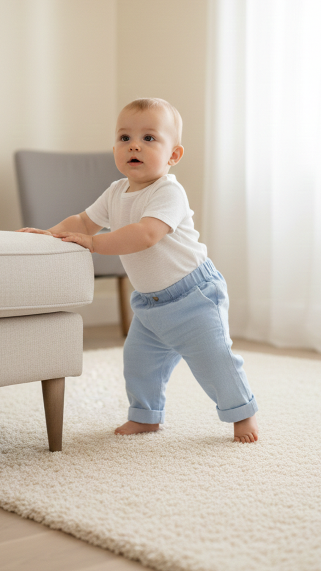 Erkek Bebek Mavi Keten Pantalon