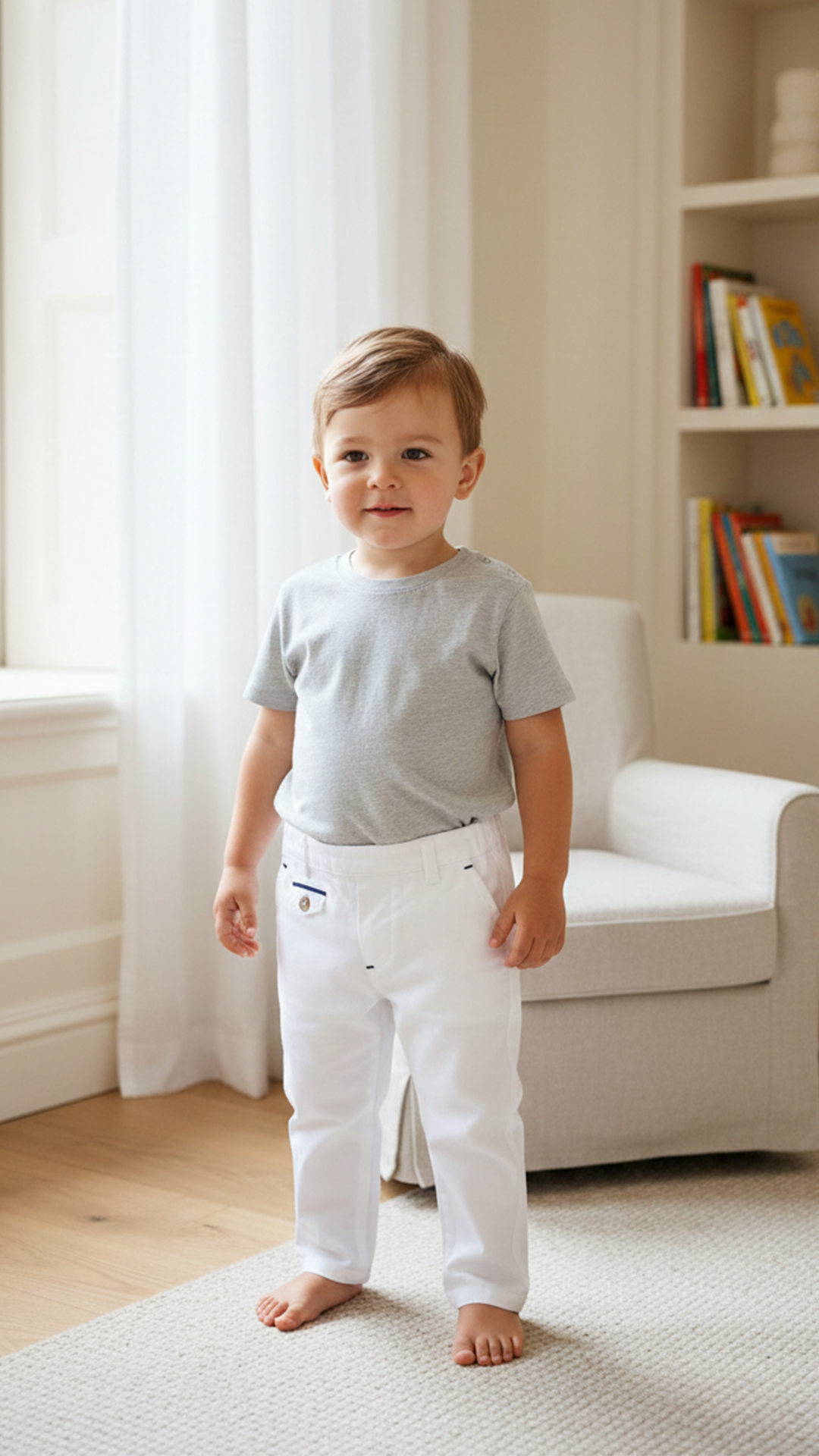 Erkek Bebek Beyaz Coton Pantalon