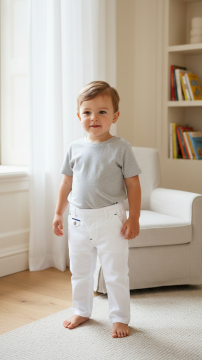 Erkek Bebek Beyaz Coton Pantalon