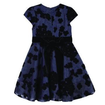 Kız Çocuk Kısa Kollu Kadife Fiyonklu Şık Elbise