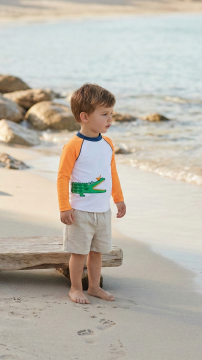 Erkek Bebek UV Korumalı T-Shirt White Crocodile