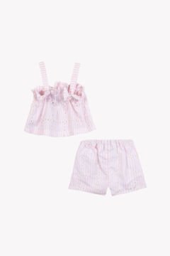 Kız Bebek Askılı Bluz + Şort Set Pembe