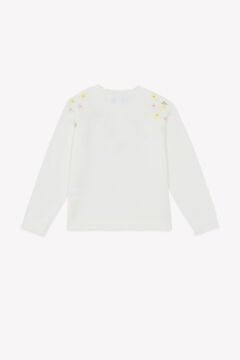 Kız Çocuk Ekru Çiçek Nakışlı Triko Kazak