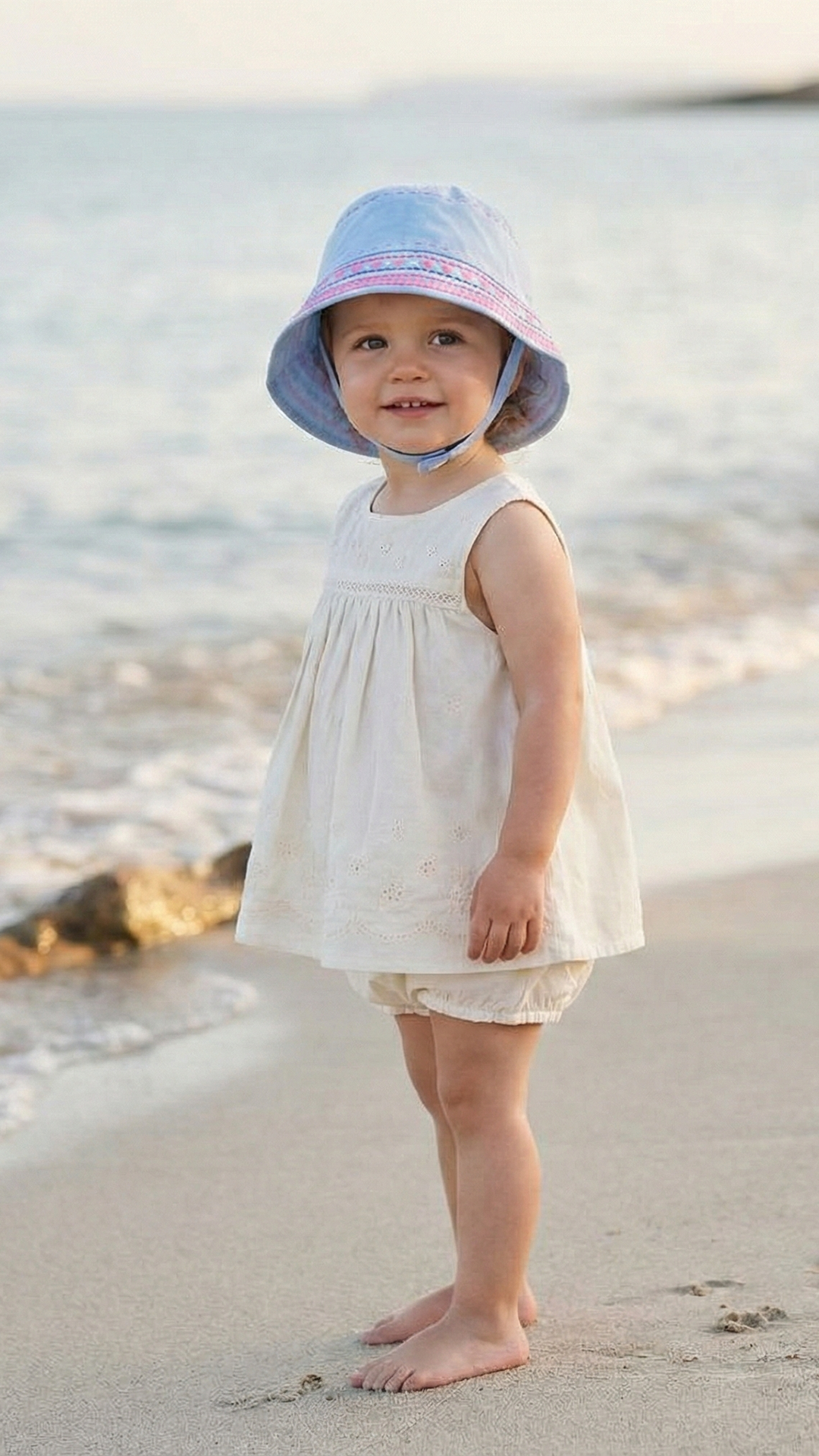 Kız Bebek Nakışlı Koton Şapka