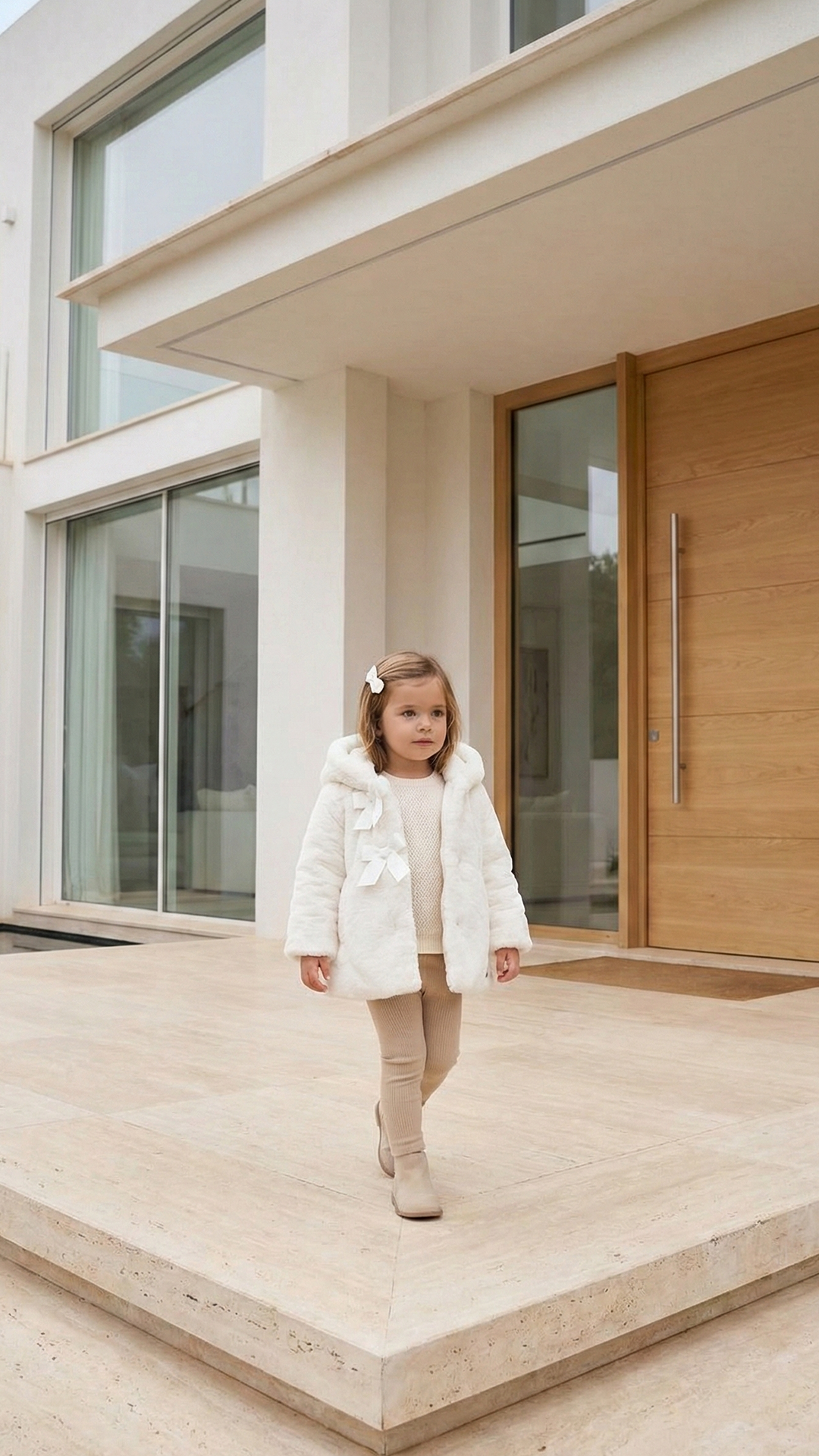 Kız Bebek Kapüşonlu Kürk Manto