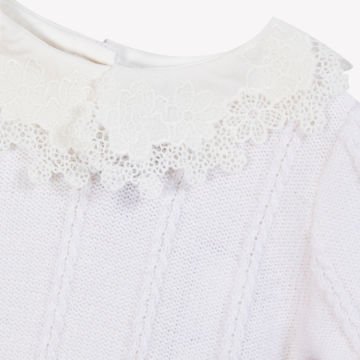 Kız Çocuk Beyaz Dantel Yakalı Triko Kazak