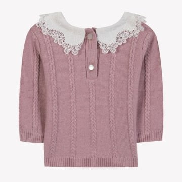 Kız Bebek Beyaz Dantel Yakalı Triko Kazak