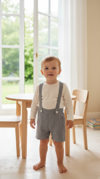 Erkek Bebek Askılı Keten Pantalon