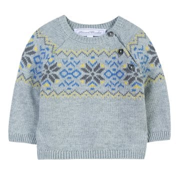 Erkek Çocuk Yuvarlak Yaka Desenli Kazak