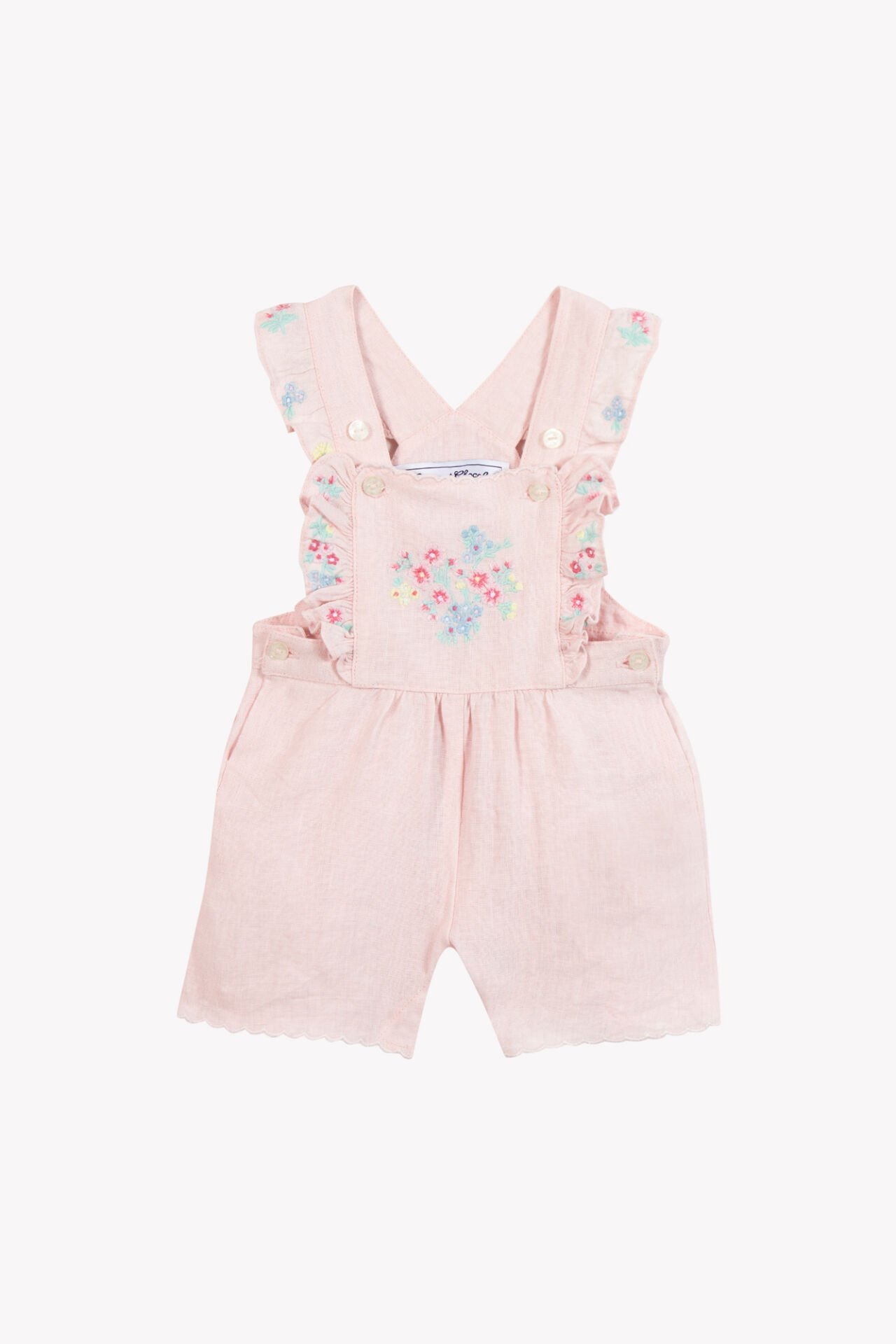 Kız Bebek Pembe Nakışlı Keten Salopet