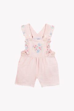 Kız Bebek Pembe Nakışlı Keten Salopet