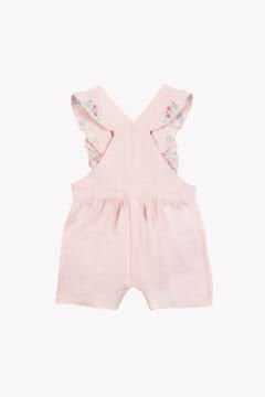 Kız Bebek Pembe Nakışlı Keten Salopet