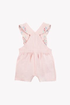 Kız Bebek Pembe Nakışlı Keten Salopet