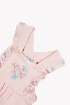 Kız Bebek Pembe Nakışlı Keten Salopet