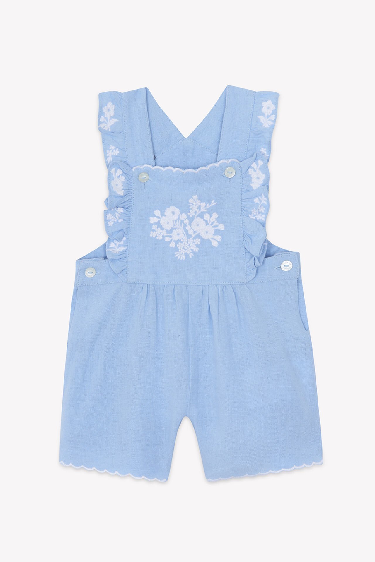 Kız Bebek Mavi Desenli Keten Salopet