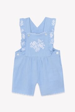 Kız Bebek Mavi Desenli Keten Salopet