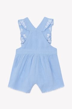 Kız Bebek Mavi Desenli Keten Salopet