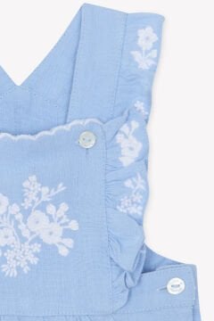 Kız Bebek Mavi Desenli Keten Salopet