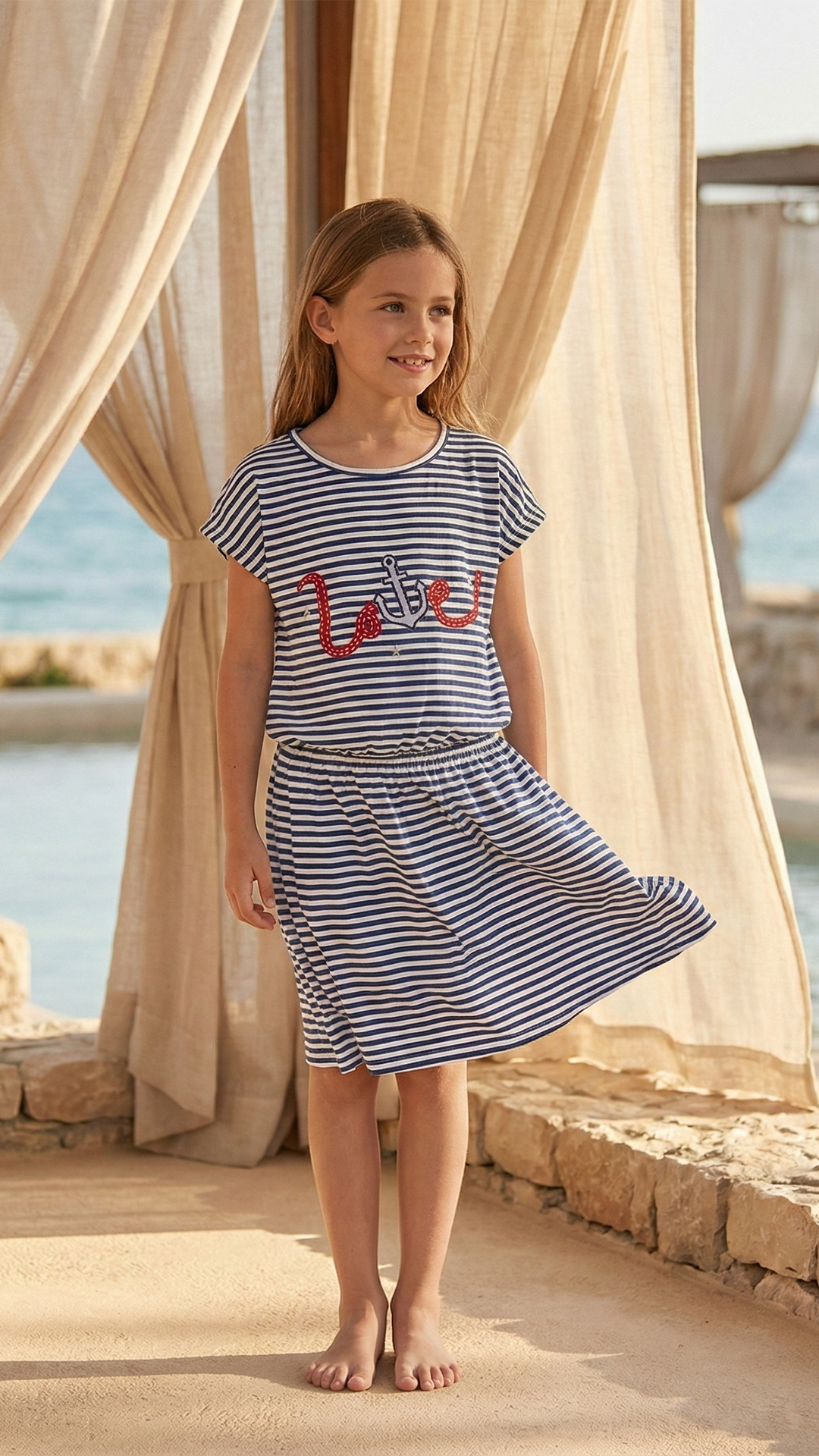 Kız Çocuk Çizgili Jersey Elbise