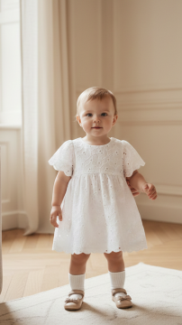 Kız Bebek Beyaz Koton Elbise