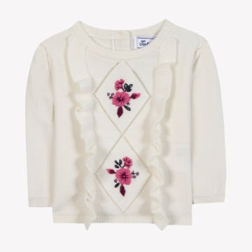 Kız Çocuk Çiçek Nakışlı Kazak