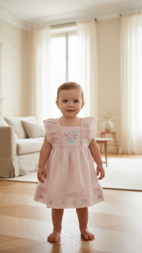 Kız Bebek Pembe Keten Elbise