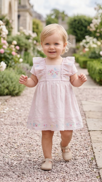 Kız Bebek Pembe Keten Elbise