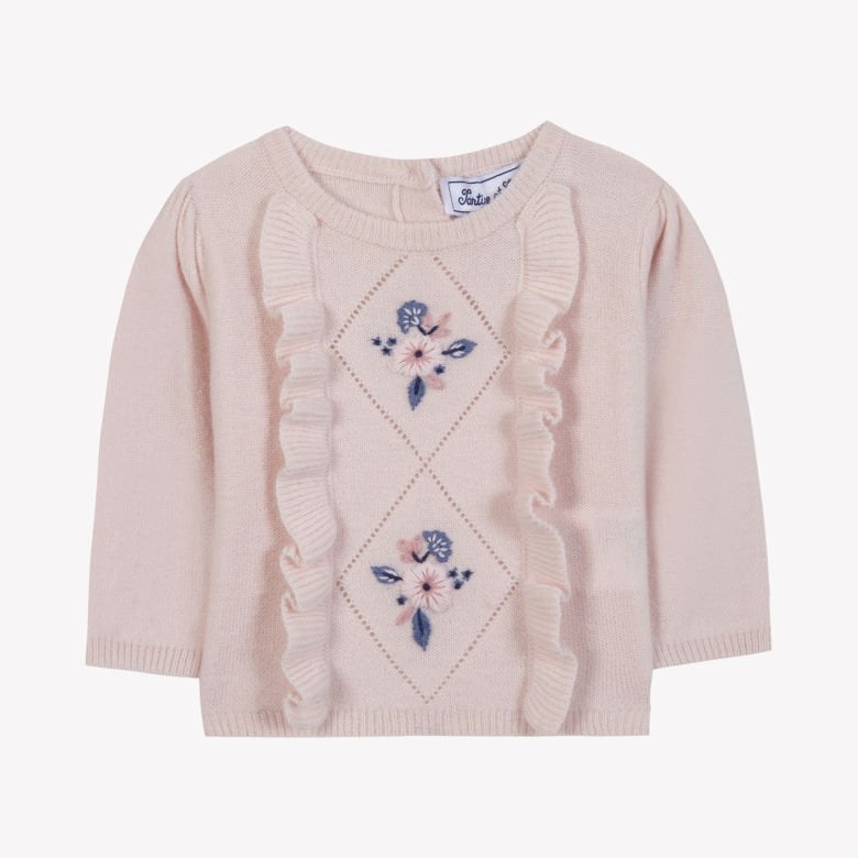 Kız Bebek Çiçek Nakışlı Kazak