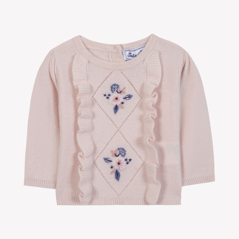 Kız Bebek Çiçek Nakışlı Kazak