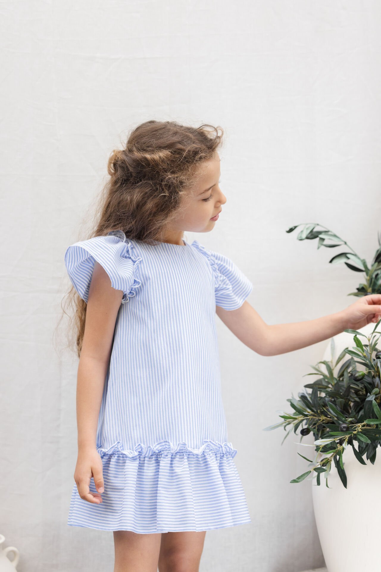 Kız Çocuk Mavi Çizgili Elbise