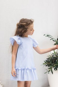 Kız Çocuk Mavi Çizgili Elbise