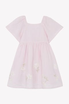Kız Çocuk Pembe Nakışlı Keten Elbise