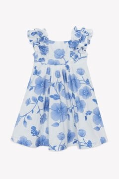 Kız Çocuk Mavi Desenli Coton Elbise