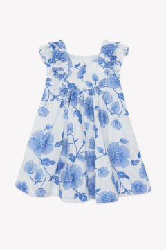 Kız Çocuk Mavi Desenli Coton Elbise