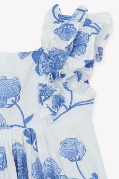 Kız Çocuk Mavi Desenli Coton Elbise