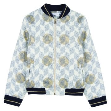 Kız Çocuk Desenli Cepli Bomber Ceket
