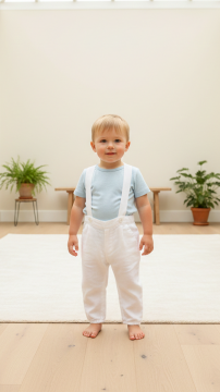 Erkek Bebek Askılı Keten Pantalon