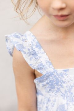 Kız Çocuk Çiçek Desenli Askılı Elbise