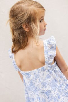 Kız Çocuk Çiçek Desenli Askılı Elbise